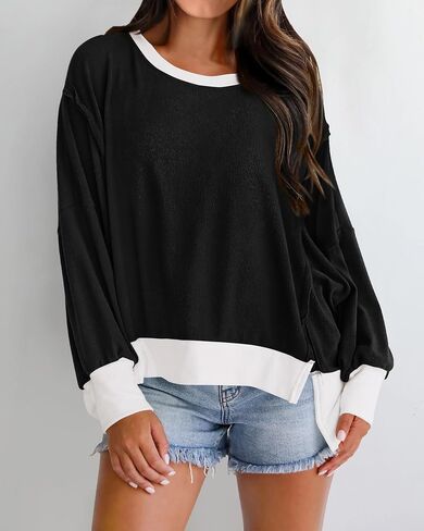 BTFBM Women's Casual Long Sleeve Oversized Sweatshirts Crewneck Side Slits Knit Clothes 2024 Fall Loose Pullover Tops in Saudi Arabia