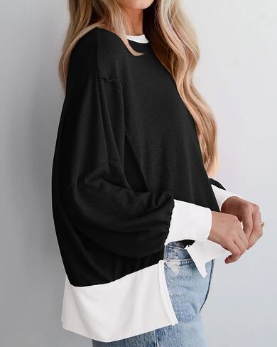 BTFBM Women's Casual Long Sleeve Oversized Sweatshirts Crewneck Side Slits Knit Clothes 2024 Fall Loose Pullover Tops in Saudi Arabia