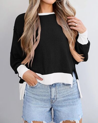 BTFBM Women's Casual Long Sleeve Oversized Sweatshirts Crewneck Side Slits Knit Clothes 2024 Fall Loose Pullover Tops in Saudi Arabia