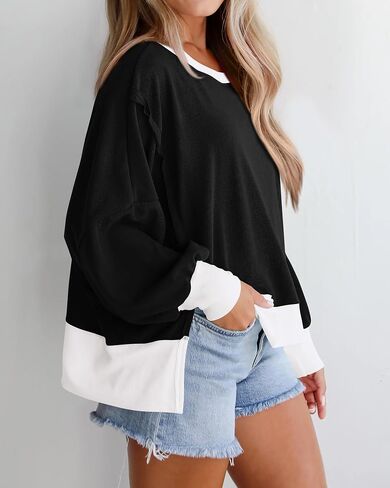 BTFBM Women's Casual Long Sleeve Oversized Sweatshirts Crewneck Side Slits Knit Clothes 2024 Fall Loose Pullover Tops in Saudi Arabia