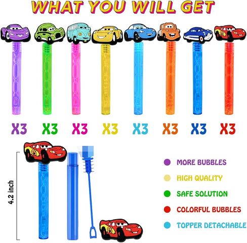 عصا فقاعات السيارة للأطفال 24 قطعة (8 أنماط)، عصا فقاعات السيارة اللطيفة رائعة لمستلزمات حفلات أعياد الميلاد in Kuwait