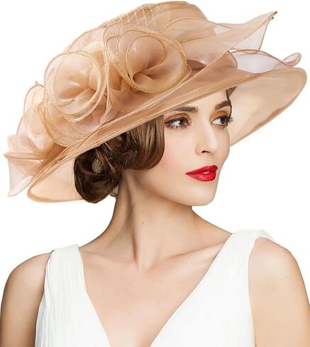 Women's Kentucky Derby Church Dress Hat Wide Brim Leaf Flower Bridal Shower Hat in Kuwait
