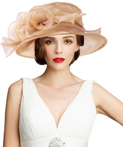 Women's Kentucky Derby Church Dress Hat Wide Brim Leaf Flower Bridal Shower Hat in Kuwait