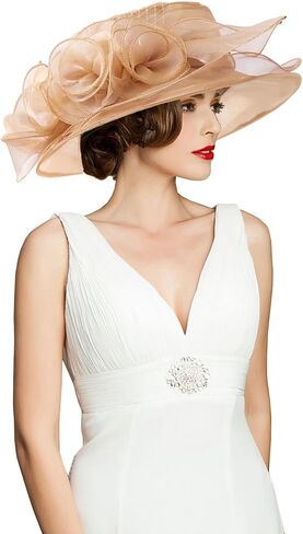 Women's Kentucky Derby Church Dress Hat Wide Brim Leaf Flower Bridal Shower Hat in Kuwait