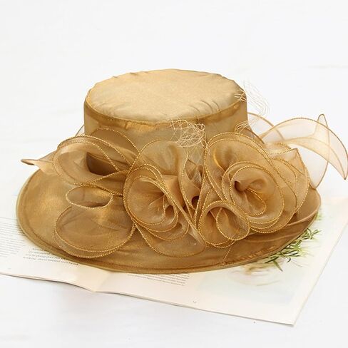 Women's Kentucky Derby Church Dress Hat Wide Brim Leaf Flower Bridal Shower Hat in Kuwait