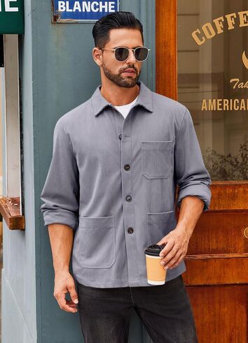 Runcati Men's Corduroy Jacket Lightweight Casual Button Down Shacket Long Sleeve Retro Shirts Coat in Saudi Arabia