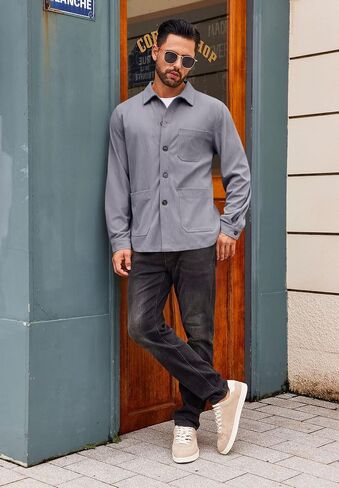 Runcati Men's Corduroy Jacket Lightweight Casual Button Down Shacket Long Sleeve Retro Shirts Coat in Saudi Arabia