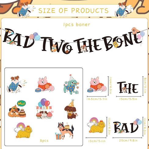 ديكورات حفلات Bad Two the Bone - Fuznoi 9 قطع ديكورات حفلات الجرو للكلب في عيد الميلاد الثاني لافتة زينة للكلاب بعمر سنتين، دوامات معلقة، ديكور للسقف، هدايا لديكور عيد ميلاد الكلب in Saudi Arabia