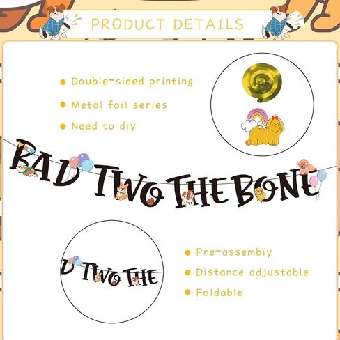ديكورات حفلات Bad Two the Bone - Fuznoi 9 قطع ديكورات حفلات الجرو للكلب في عيد الميلاد الثاني لافتة زينة للكلاب بعمر سنتين، دوامات معلقة، ديكور للسقف، هدايا لديكور عيد ميلاد الكلب in Saudi Arabia