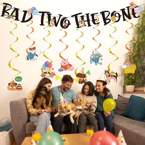 ديكورات حفلات Bad Two the Bone - Fuznoi 9 قطع ديكورات حفلات الجرو للكلب في عيد الميلاد الثاني لافتة زينة للكلاب بعمر سنتين، دوامات معلقة، ديكور للسقف، هدايا لديكور عيد ميلاد الكلب in Saudi Arabia