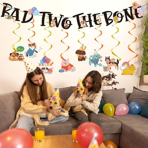 ديكورات حفلات Bad Two the Bone - Fuznoi 9 قطع ديكورات حفلات الجرو للكلب في عيد الميلاد الثاني لافتة زينة للكلاب بعمر سنتين، دوامات معلقة، ديكور للسقف، هدايا لديكور عيد ميلاد الكلب in Saudi Arabia