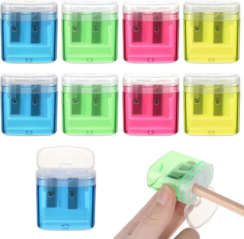 8 Pack Mini Hand Held Pencil Sharpeners, Manual Pencil Sharpeners, Pencil Sharpener with Lid with Cover & Receptacle, Portable Double Hole Handheld Pencil Sharpener, for Office Home, 4 Colors in Saudi Arabia