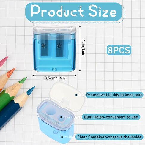 8 Pack Mini Hand Held Pencil Sharpeners, Manual Pencil Sharpeners, Pencil Sharpener with Lid with Cover & Receptacle, Portable Double Hole Handheld Pencil Sharpener, for Office Home, 4 Colors in Saudi Arabia