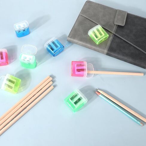 8 Pack Mini Hand Held Pencil Sharpeners, Manual Pencil Sharpeners, Pencil Sharpener with Lid with Cover & Receptacle, Portable Double Hole Handheld Pencil Sharpener, for Office Home, 4 Colors in Saudi Arabia