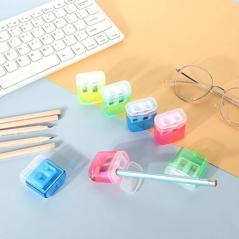 8 Pack Mini Hand Held Pencil Sharpeners, Manual Pencil Sharpeners, Pencil Sharpener with Lid with Cover & Receptacle, Portable Double Hole Handheld Pencil Sharpener, for Office Home, 4 Colors in Saudi Arabia