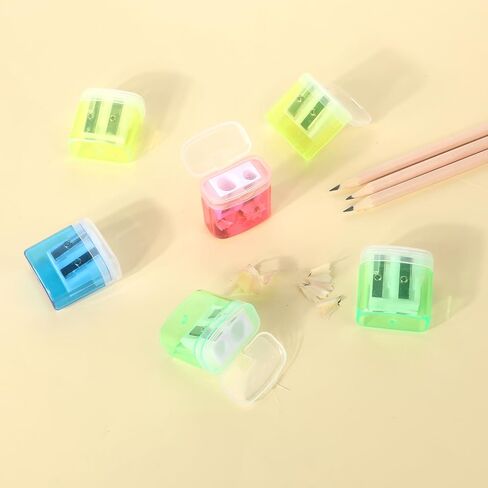 8 Pack Mini Hand Held Pencil Sharpeners, Manual Pencil Sharpeners, Pencil Sharpener with Lid with Cover & Receptacle, Portable Double Hole Handheld Pencil Sharpener, for Office Home, 4 Colors in Saudi Arabia