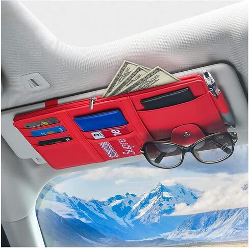XINLIYA Car Sun Visor Organizer, Leather Storage Pocket Sun Visor Pouch with Zipper for Cards License Registration Pen Glasses Document, Fits Most Car SUV, Auto Interior Accessories (Beige) in Kuwait