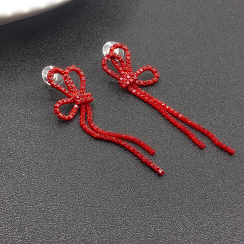 Bow Chandelier Earrings for Women,Sparkly Earrings Dangle Dangling Earring Crystal Rhinestone Drop Tassels for Wedding Prom Fashion Jewelry in Saudi Arabia