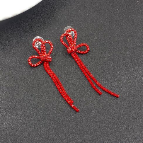 Bow Chandelier Earrings for Women,Sparkly Earrings Dangle Dangling Earring Crystal Rhinestone Drop Tassels for Wedding Prom Fashion Jewelry in Saudi Arabia