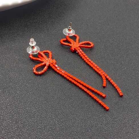 Bow Chandelier Earrings for Women,Sparkly Earrings Dangle Dangling Earring Crystal Rhinestone Drop Tassels for Wedding Prom Fashion Jewelry in Saudi Arabia