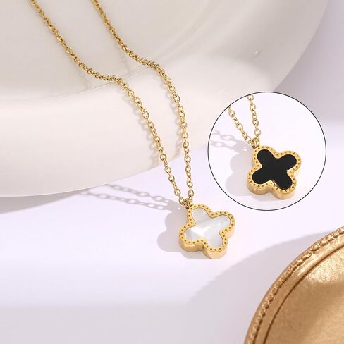 مجموعة مجوهرات Lucky Clover - سوار بأربع أوراق البرسيم مطلي بالذهب عيار 18 قيراط وقلادة وأقراط - مجموعة أساور أنيقة على شكل زهرة، هدايا مجوهرات مثالية للنساء in Saudi Arabia