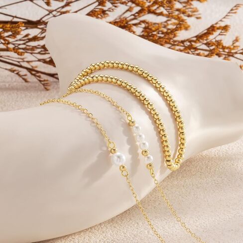 Foxgirl Gold Pearl Beaded Bracelets for Women 14K Gold Plated Bracelets Dainty Flower Bracelets for Women Gold CZ Bracelets Stackable Bracelets for Women Trendy Jewelry for Women Gifts for Her in Saudi Arabia