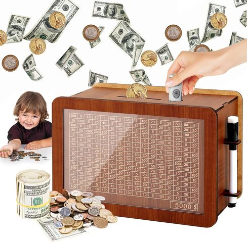 Large Cash Vault Wooden Savings Box, Piggy Bank for Adults Kids, Coin Money Savings Box with Counter Gift for Adults Kids Boys Girl,Money Saving Box,Saving Box (Black $10000) in Saudi Arabia
