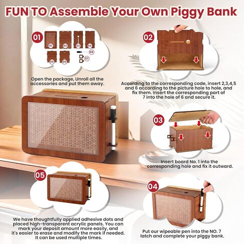 Large Cash Vault Wooden Savings Box, Piggy Bank for Adults Kids, Coin Money Savings Box with Counter Gift for Adults Kids Boys Girl,Money Saving Box,Saving Box (Black $10000) in Saudi Arabia