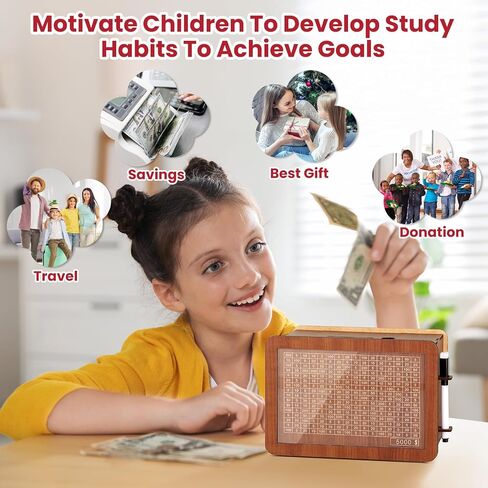 Large Cash Vault Wooden Savings Box, Piggy Bank for Adults Kids, Coin Money Savings Box with Counter Gift for Adults Kids Boys Girl,Money Saving Box,Saving Box (Black $10000) in Saudi Arabia
