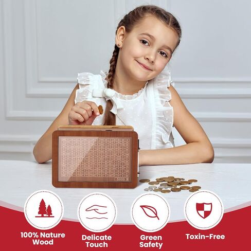 Large Cash Vault Wooden Savings Box, Piggy Bank for Adults Kids, Coin Money Savings Box with Counter Gift for Adults Kids Boys Girl,Money Saving Box,Saving Box (Black $10000) in Saudi Arabia