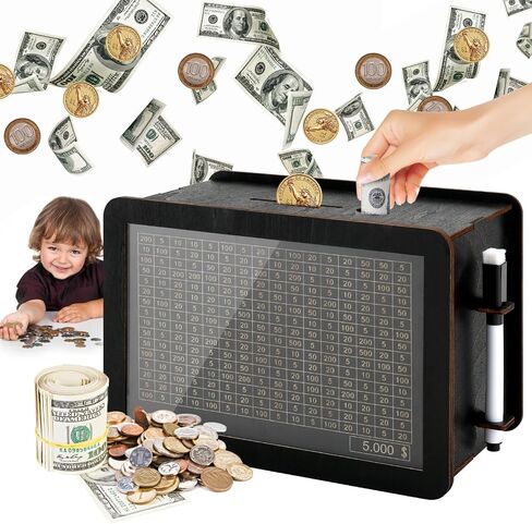 Large Cash Vault Wooden Savings Box, Piggy Bank for Adults Kids, Coin Money Savings Box with Counter Gift for Adults Kids Boys Girl,Money Saving Box,Saving Box (Black $10000) in Saudi Arabia