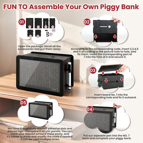Large Cash Vault Wooden Savings Box, Piggy Bank for Adults Kids, Coin Money Savings Box with Counter Gift for Adults Kids Boys Girl,Money Saving Box,Saving Box (Black $10000) in Saudi Arabia
