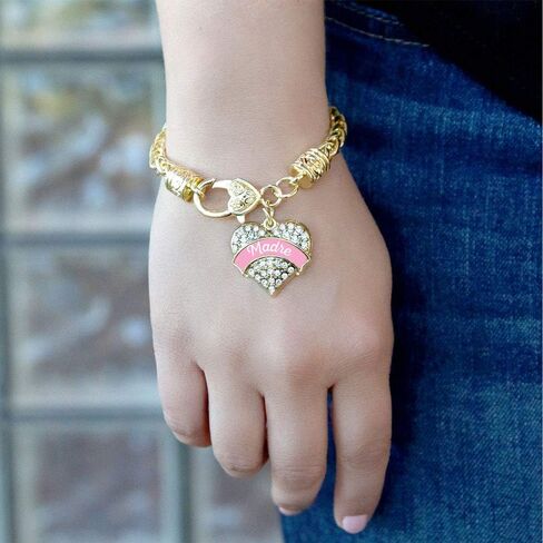 Inspired Silver - Gold Pave Heart Charm Bracelet with Cubic Zirconia Jewelry in Saudi Arabia