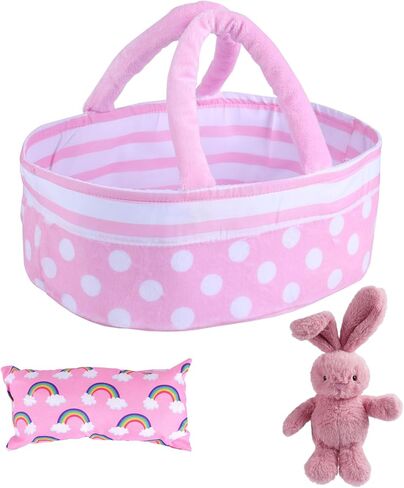 BABESIDE Reborn Baby Doll Bassinet with Handle Foldable Baby Doll Crib Bed Soft Doll Carrier Doll Accessories with Pillow for 10-12 inch Baby Dolls Girls (Pink) in Saudi Arabia