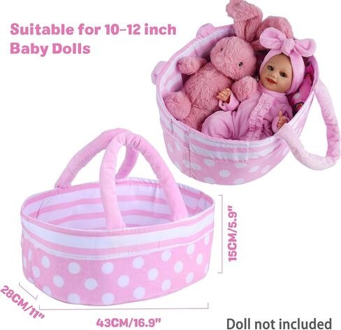 BABESIDE Reborn Baby Doll Bassinet with Handle Foldable Baby Doll Crib Bed Soft Doll Carrier Doll Accessories with Pillow for 10-12 inch Baby Dolls Girls (Pink) in Saudi Arabia