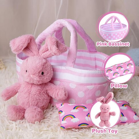 BABESIDE Reborn Baby Doll Bassinet with Handle Foldable Baby Doll Crib Bed Soft Doll Carrier Doll Accessories with Pillow for 10-12 inch Baby Dolls Girls (Pink) in Saudi Arabia