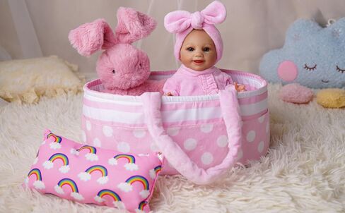 BABESIDE Reborn Baby Doll Bassinet with Handle Foldable Baby Doll Crib Bed Soft Doll Carrier Doll Accessories with Pillow for 10-12 inch Baby Dolls Girls (Pink) in Saudi Arabia