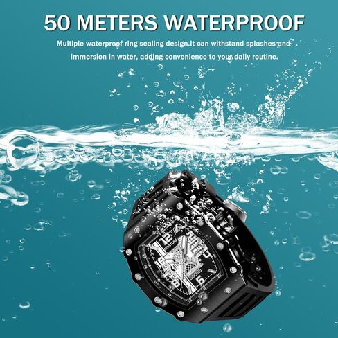 Mens Watches Tonneau Design Analog Unique Sports Quartz Wrist Watch for Men with Luminous Date Calendar Rubber Strap Silicone Band in Saudi Arabia