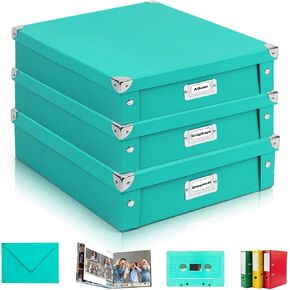 2 Pack 12“ x 12" Jumbo Photo Storage Box Fold Scrapbook Storage Box with Lid Forest Green Archival Storage Boxes Document Organizer Boxes Photo Storage Ideas For Album Keepsake 14.5" x 12.8" x 3.5"
