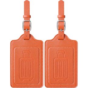 Teskyer Leather Luggage Tags for Suitcases, TSA Approved Luggage Tag with Privacy Protect Flap Cover, 2 Pack, Brown