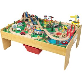 KidKraft Adventure Town Railway Wooden Train Set & Table with EZ Kraft Assembly™ with 120 Accessories and Storage Bins, Gift for Ages 3+
