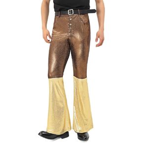 DAZCOS Mens 70s Disco Sequin Pants Bell Bottoms Metallic Dance Party Costume