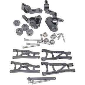 Aluminum Front&Rear Suspension A-Arms Caster Steering Blocks Stub Axle Carriers for Traxxas 2WD 1/10 Slash, Stampede, Rustler, Nitro Slash-Replaces Part 3736 3632 3752 3631