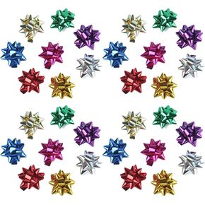 50 Pcs 1 Inch Gift Bows Mini Christmas Bows Metallic Star Bows Party Gifts Wrapping Bows Adhesive Holiday Presents Bows for Valentine's Day