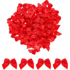 100 Pieces Small Bows for Crafts, Mini Red Satin Ribbon Bows Flowers Appliques DIY Craft Pre-Tied Wrapping Bow for Sewing Scrapbooking Wedding Gift Christmas Birthday Party Decoration(Red)