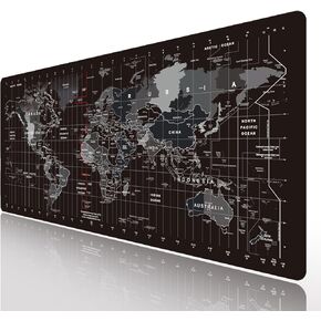 Large Keyboard Gaming Mouse Pad Black World Map Mouse Pad with Anti-Slip Rubber Base, Extended XXL Long Gaming Mousepad Big Mouse Pads for Desk,31.5 X 11.8 Inch