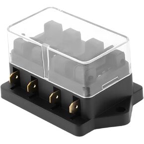 Mandark 4 Way Blade Car Fuse Block Box Holder, DC10V-32V Vehicle Standard Circuit Fuse Box with Protection Cover, Automotive Accessories Universal for SUV, Truck, RV and More
