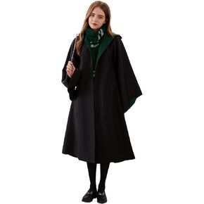 Unisex Magician Robe Magical Cloak Hooded Wizard College Cape with Pockets Witch Outfit Halloween Cosplay Costume