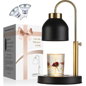Candle Warmer Lamp Electric Candle Lamp with Timer Dimmable Wax Melt Warmer for Scented Wax with 2 Bulbs Adjustable Candle Warming Lamp, Home Decor, Valentines Day Gifts Gold