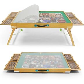 1500 Pieces Puzzle Table with Legs,25"x34" Wooden Jigsaw Puzzle Board with 4 Drawers & Cover,3-Tilting Angles for Puzzle Enthusiasts